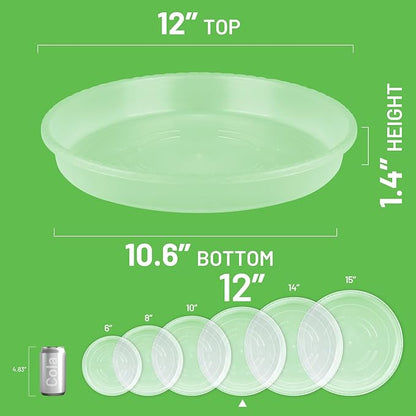 MUDEELA 6 Pack of 12 Inches Plant Saucers for Indoor, Durable Plastic Round Plant Tray Plant Dish Pant Plate to Catch Water for Flower and Plant Pot, Thicker, Stronger, Deeper, Clear
