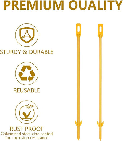 2 Pack Metal Yard Sign Stakes, 16.5" Yellow Painted Durable Waterproof Windproof, Secure Plants, Tents, Balloons & Lights, Hardware Included for Signs & Outdoor Use