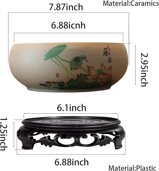 TOIVO Lotus Bowl Planter, Coarse Pottery Water Lily Flower Pot with Plastic Base, 7.8 inches (B-3)