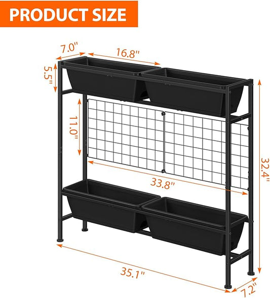 OYEAL Raised Garden Bed 32" Tall Elevated Planter Boxes with Trellis & Legs, Standing Herb Garden Planter Outdoor for Gardening, Vegetables, Flowers, Herbs, Backyard, Black