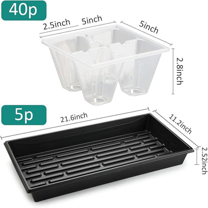 5 Pack Heavy Duty 1020 Trays and 40 Pack Clear 4 Cell Seed Starter Trays with Drainage Holes - Reusable Seed Starter Kit for Seed Germination & Plant Propagation (5 Sets)