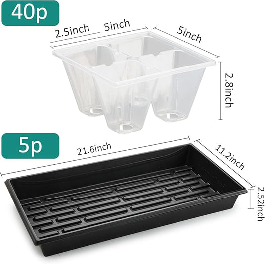 5 Pack Heavy Duty 1020 Trays and 40 Pack Clear 4 Cell Seed Starter Trays with Drainage Holes - Reusable Seed Starter Kit for Seed Germination & Plant Propagation (5 Sets)