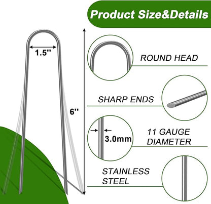 AAGUT 6 Inch Landscape Stakes 50 Pack Garden Drip Irrigation Tubing Stakes Heavy Duty 11 Gauge Galvanized Ground Staples Lawn U Hooks for Soaker Hose, Chicken Wire, Chain Link Fence, Dog Fence