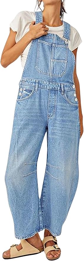 loveimgs Women Y2k Baggy Barrel Jeans Overalls Wide Leg Denim Pants Bib Overalls Jumpsuit Boyfriend Patchwork Jeans