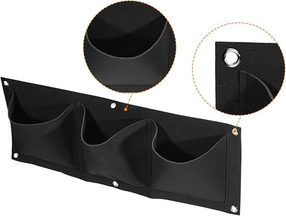 MECCANIXITY Vertical Hanging Grow Bag with 3 Pockets, Wall Mounted Felt Fabric Flowerpot Bag Plant Container for Garden Home Decoration, Black