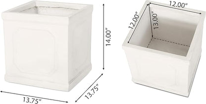 Burgos Outdoor Medium Planter - Cast Stone - Antique White
