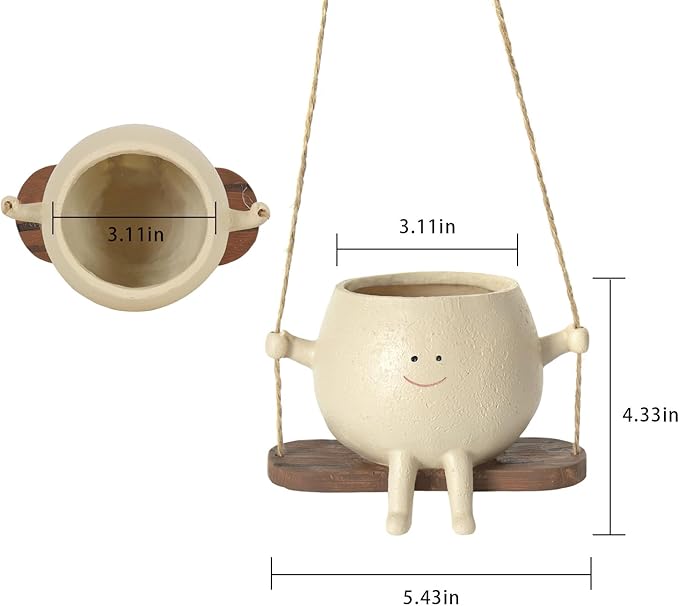 Swing Face Planter Pot Hanging Resin Flower Head Planters for Indoor Outdoor Plants Succulent Pots for String of Pearls Plant Live Gift Ideas for Mother, Christmas