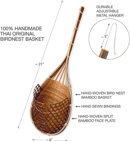 Handmade 100% Thai Bamboo 6 Inch Signature Super Sanctuary SIAM Orchid Hanging Basket with Nursery Grade Coconut Shell Staves Coir Pith Sponge & Husk Mulch
