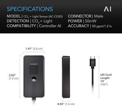AC Infinity CO2 + Light Sensor, Exclusively Assists Controller AI+ Dynamically to Learn and Manage Equipment; CO2 Data Tracking Enables Smart Fan Programming for Optimized FAE, Day & Night Scheduling