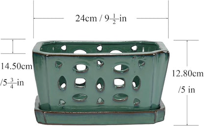 W&W Orchid Pot with Holes and Saucer for Repotting, Green, 9.7 Inches