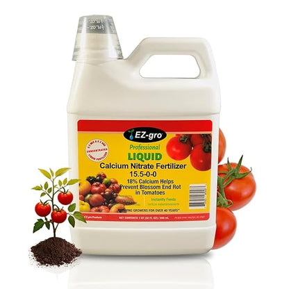 EZ-GRO Calcium Nitrate 15.5-0-0 Fertilizer - Liquid Plant Food, Calcium Nitrate Fertilizer 18% Calcium Prevent Blossom End Rot in Tomatoes, Calcium Nitrate for Tomatoes with Hydroponic Nutrients