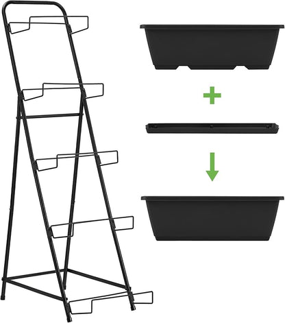 5 Tier Vertical Raised Garden Bed Planter Box, Vertical Raised Bed with Drainage Holes for Indoor Outdoor Herbs Flowers Vegetables Plants, Black