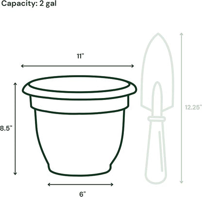Bloem Ariana 10" Charcoal Round Self-Watering Resin Planter Pot - Rolled Rim Indoor and Outdoor Gardening Planter