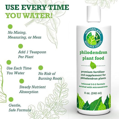 Philodendron Fertilizer – Liquid Plant Food for Strong Roots, Healthy Growth & Lush Foliage | 3-3-3 NPK Formula with Sea Kelp, Humic & Fulvic Acid | Essential Nutrients for Tropical Houseplants | 8 oz