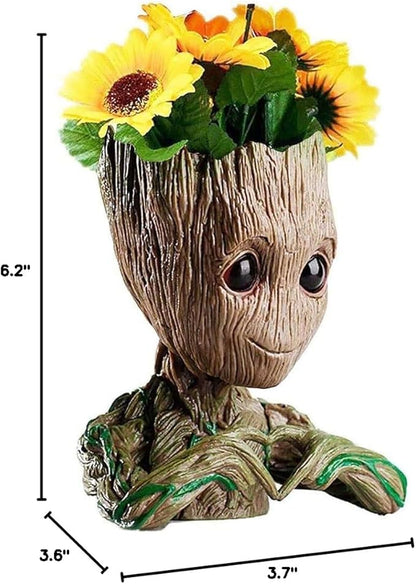 B-Best Baby Groot Pen Pot Tree Man Pens Holder or Flower Pot with Drainage Hole Perfect for a Tiny Succulents Plants 6" (Brown)