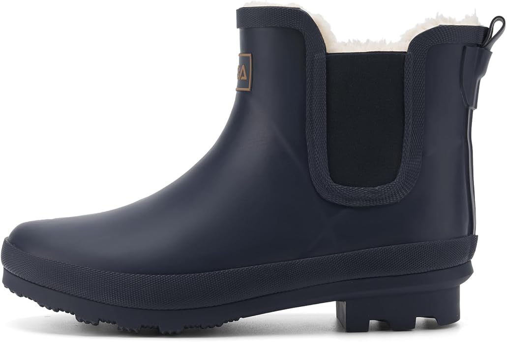 HISEA Women's Plush Rain Boots Waterproof, Chelsea Rubber Booties Women, Ladies Ankle Snow Boots for Winter Spring Garden Outdoor