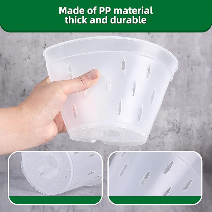 YIKUSH Orchid Pots with Holes Clear Orchid Pot Plastic Plant Pot Flower Pots Outdoor and Indoor Use 4.5 Inch 10Pack