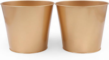 Hosley Set of 2 Gold Bucket/Pots with PVC Liner, 6.5" Dia x 6" H Ideal Gift for Floral Arrangements Wedding Home Office Party DIY Indoor Outdoor Garden Patio