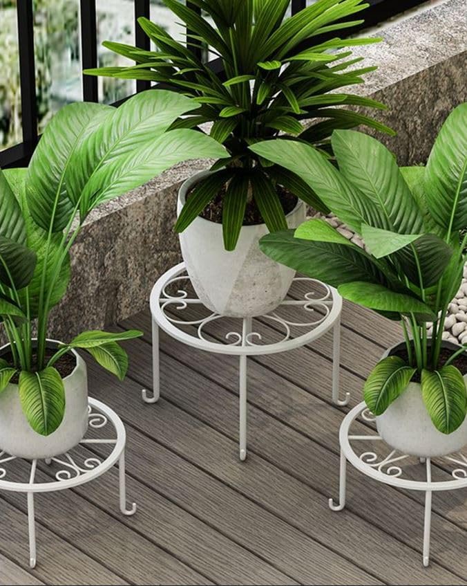 1 Pack Metal potted plant stand, rust-proof iron flower pot stand, heavy duty pot stand for indoor patio(White)