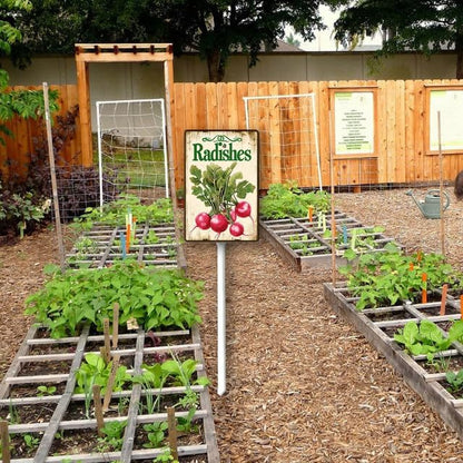 Uptell Vintage Vegetable Signs for Garden with Stake Radishes Yard Sign Vegetable Garden Label Stakes Plant Markers for Outdoor Plants Waterproof 8x12inch