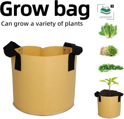 Grow Bags,Growing Pot Bags Garden Grow Bag Indoor Outdoor Fabric Aeration Plant Pot Container Flower Vegetable Pouch (Khaki,3 Gallon)