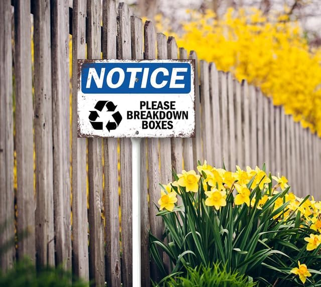 8 x 12 inch Notice Sign - Please Breakdown Boxes Yard Sign Stakes Outdoor Lawn Yard Signs