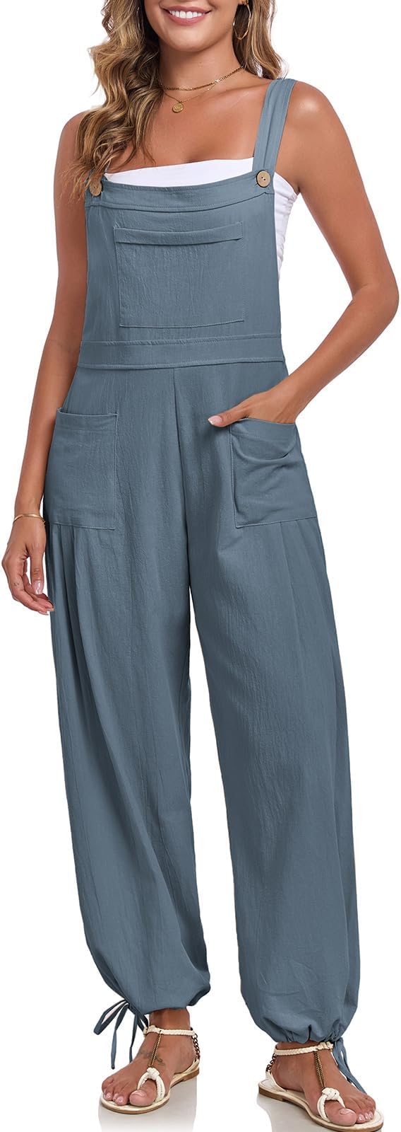 ALSOGO Womens Wide Leg Overalls Loose Beach Vacation Outfits Jumpsuits 2025 Causal Sleeveless Rompers with Pockets