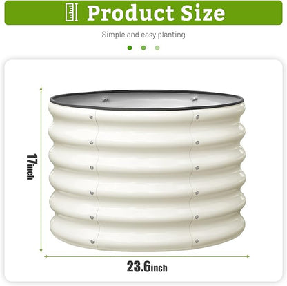SnugNiture Raised Garden Bed, 2 PCS 2×2×1.5ft Round Galvanized Outdoor Planter Box, 17" Tall Deep Metal Garden Bed Kit for Planting Vegetables, Fruits, Flowers, White
