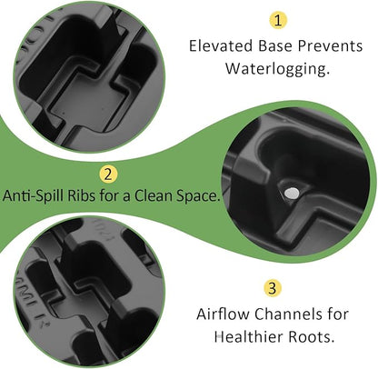 5 Pack 24 Cell Nursery Pots Trays with 3 inch Square Nursery Pots 120pcs (Black), Plastic Seed Starter Tray with Drain Holes for Carrying and Holding Plant Pot(17"x11"x1.6")