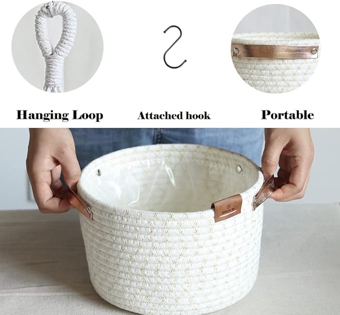 Tiered Macrame Hanging Planter One-Piece Cotton Woven Rope Flower Pots,Indoor Outdoor Home Decor Waterproof Lining Hydroponic Plant Baskets Pots-Glitter White