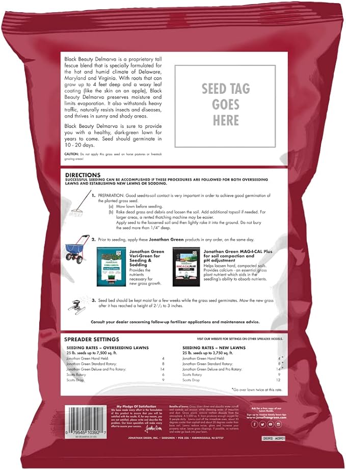 Jonathan Green (10392) Black Beauty Delmarva Grass Seed (Made for Maryland, Delaware, Virginia) - Cool Season Lawn Seed (25 lb)