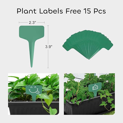 GROWNEER 3 Packs 17 Inches Black Flower Window Box Plastic Vegetable Planters Long Pots with 15 Pcs Plant Labels for Outdoor Indoor Windowsill Patio Garden Home Decor Porch