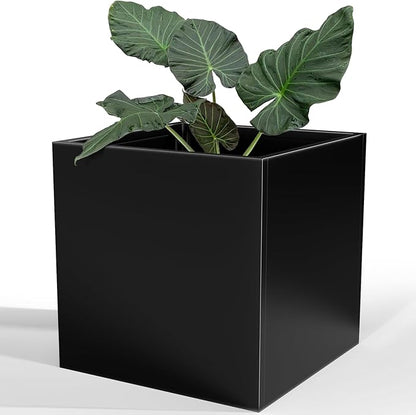 Tall Metal Planter Box for Outdoor Plants 26" L x 26" W x 26", Heavy Duty Steel Large Square Planter Box with Removable Insert Shelf, Modern Décor for Tall Plants, Trees, Flowers (Black)