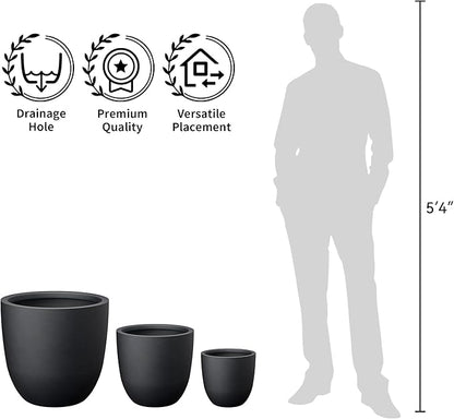 Kante Round Concrete Planter, Large Outdoor Indoor Garden Pots with Drainage Hole, 18-Inch Diameter Flower Pots for Patio, Garden and Home, Black