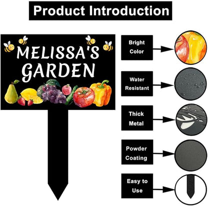 Personalized Bees Fruits Vegetable Garden Sign with Stake, Custom Metal Orchard Sign for Outdoor Farmhouse Yard Decor Lawn Art Housewarming Gift, Customized Vegetable Garden Stake Signs
