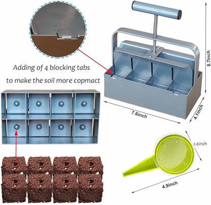 Handheld Soil Blocker Tool Kit - 8 Cell Heavy Duty 2 Inch Soil Block Maker for Seedlings, Cuttings, Greenhouses and Gardens (Ergonomic Design, Durable Metal Construction)