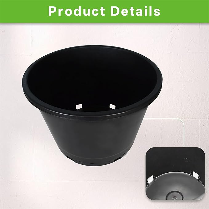 10 Pcs 10 Gallon Short Pots for Plants, Sturdy Plastic Planter Pots with Drainage Holes, Large Plastic Planters, Garden Planter Pots for Seedlings, Succulents