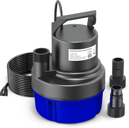 AgiiMan 1/2HP Submersible Water Pump, 2200GPH Portable Sump Pump for Pool Draining, Pool Cover Pump with 25FT Power Cord for Basements, Pool, Fountains, Hot Tub, Garden, Blue