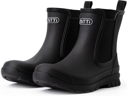 NITTI Women's Waterproof Short Rain Boots Slip-Resistant Rubber Chelsea Garden Shoes with Comfort Insole