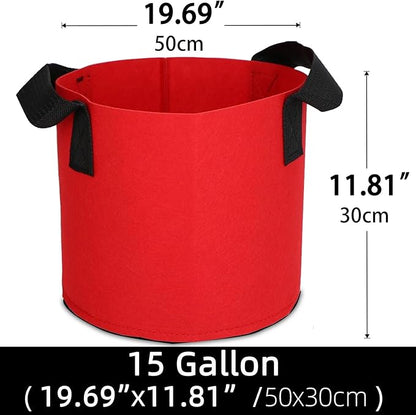 Grow Bags,Growing Pot Bags Garden Grow Bag Indoor Outdoor Fabric Aeration Plant Pot Container Flower Vegetable Pouch (Red,15Gallon)