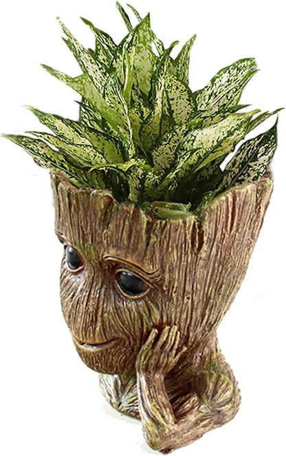 Funny Planter Head Planter with Drainage Hole Resin Plant Pot Pencil Holder Desk Storage(Funny Tree)