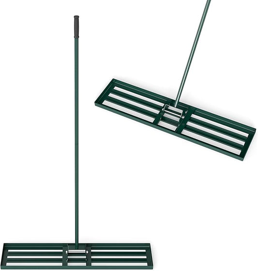 42" x 10" Lawn Leveling Rake, Heavy Duty Landscape Rake with 67" Handle, Non-Slip Grip & Flat Head, Space-Saving Lawn Level Tool for Garden, Backyard, Golf Course & Sports Field(Green)