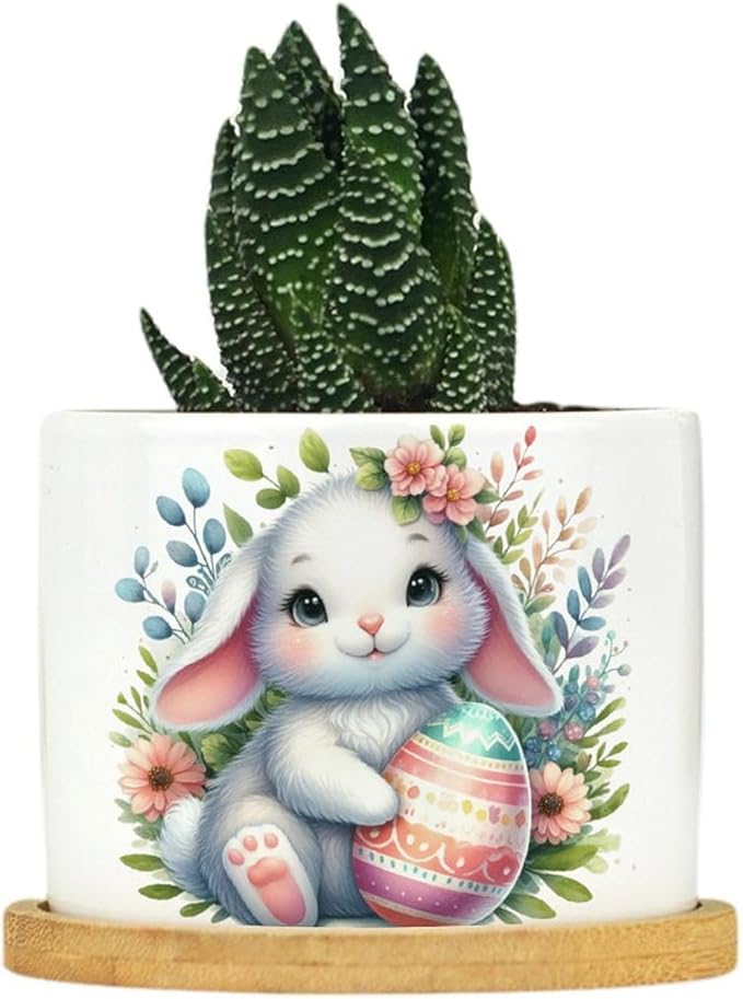 DreamAutumn Easter Bunny Rabbit Ceramic Planters Ceramic Pots with Saucers Orchid Pots for Plants Succulents Pots Office Desk Garden Balconys New Home Decor,Gifts for Mom Mother Grandmother