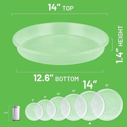 MUDEELA 6 Pack of 14 Inches Plant Saucers for Indoor, Durable Plastic Round Plant Tray Plant Dish Pant Plate to Catch Water for Flower and Plant Pot, Thicker, Stronger, Deeper, Clear