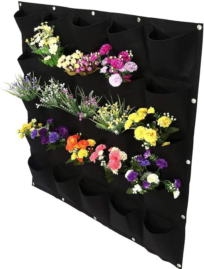 Yosoo 25 Pockets Planting Bags Wall Hanging Gardening Planter Outdoor Indoor Vertical Greening Grow Bags Flower Growing Container, Black