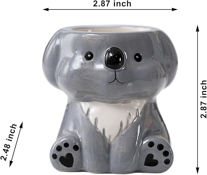 DIYOMR Cute Animals Planter, Mini Ceramic Cartoon Animal Shaped Succulent Flower Pot Indoor Air Plants Holder, Smooth Shiny Decorative Flower Cactus Planter - Plants Not Included (Koala)