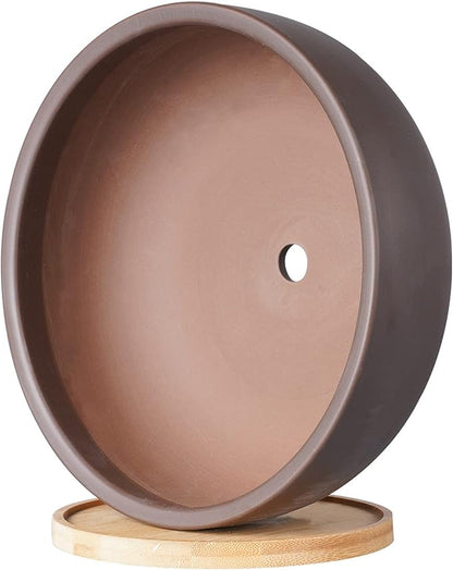10 Inch Terracotta Planter, Large Succulent Bonsai Planter Pot with Drainage Hole and Bamboo Saucer for Indoor Plants, Brown