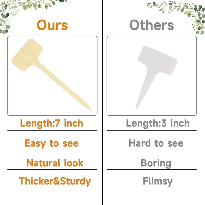 KINGLAKE 50 Pcs Bamboo Plant Labels,7 Inch Tall Plant Tags Labels,Nursery Garden Labels Markers Tags for Plants Outdoor Garden Waterproof Plant Name Tags with Marking Pen