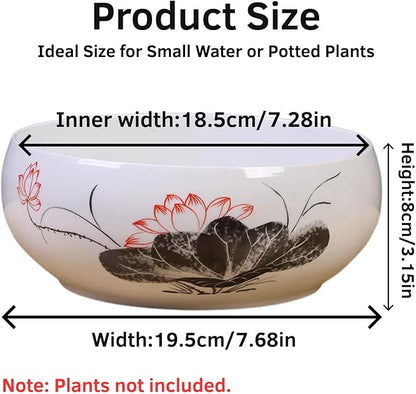 Lotus Bowl Planter, Ceramic Water Lily Bowl, Hydroponic Bonsai Lotus Bowls for Water Plants Indoor, Succulent Pots, Leak-Proof Design (7.68in*3.15in)