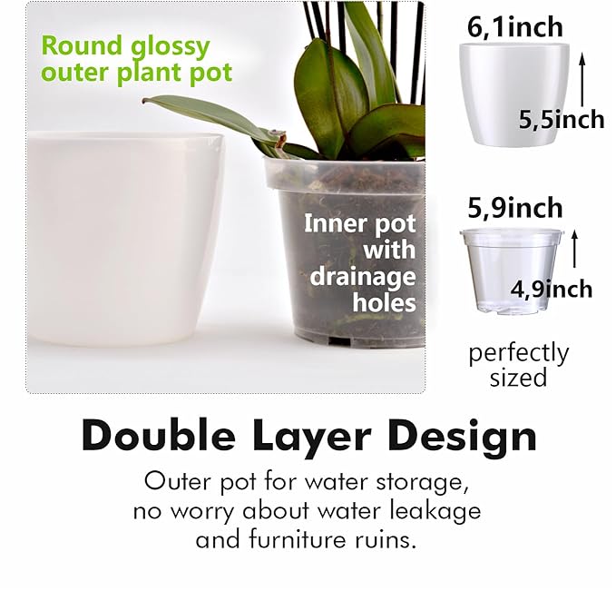 SMEREKA Orchid Pot Set with 6-Inch Clear Slotted Inner and Outer Pots and Premium Potting Mix for Healthy Indoor Orchid Repotting and Growth